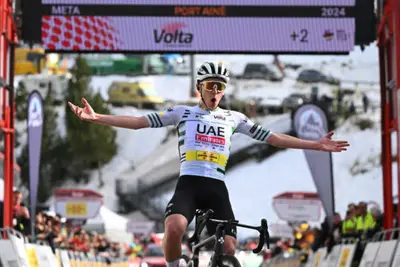 Tadej Pogacar, sul traguardo di Port Ainé © Twitter Volta a Catalunya