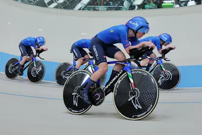Il quartetto femminile azzurro ai Mondiali di Santiago del Cile 2025, qualificato alle semifinali con il miglior tempo ©UCI Track Cycling
