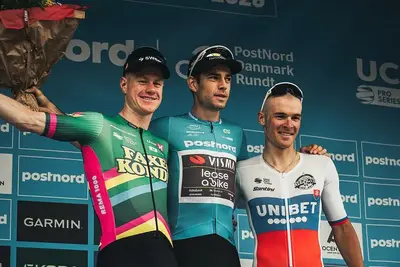 Il podio del Tour of Denmark 2026 © Uno-X Mobility via Instagram