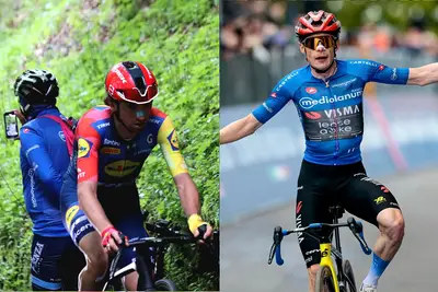 Giulio Ciccone e Jonas Vingegaard nella 9a tappa del Giro 2026 con arrivo a Corno alle Scale ©Luca Puccioni/Team Visma | Lease a Bike
