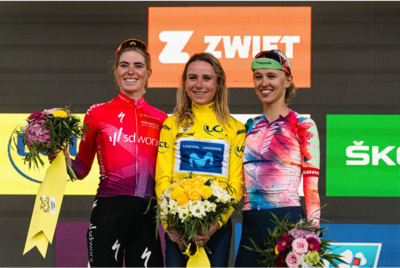 Il podio della scorsa edizione: Van Vleuten in giallo, Vollering e Niewiadoma ©Tour de France Femmes
