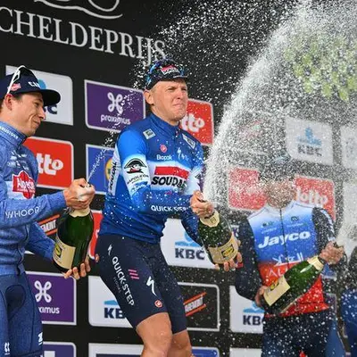 Il podio dello Scheldeprijs 2024 © soudal-quickstepteam.com
