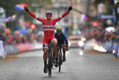 Mads Pedersen, qui in occasione del Mondiale vinto ad Harrogate 2019 davanti a Matteo Trentin © Eurosport