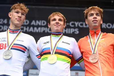 Il podio del Campionato del Mondo Uomini Junior 2024 © UCI via X