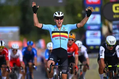 Tim Merlier urla la propria gioia per l'Europeo vinto © Soudal Quick-Step - GettySport