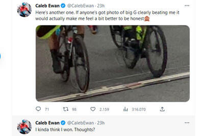 Un Caleb Ewan sconsolato su Twitter dopo il GP Monseré