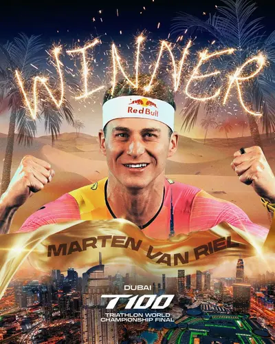 Marten Van Riel conquista il T100 di Dubai e il titolo Mondiale del Triathlon World Tour © T100 via X