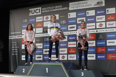 Il podio femminile dei Mondiali 2023 © Jumbo-Visma Women