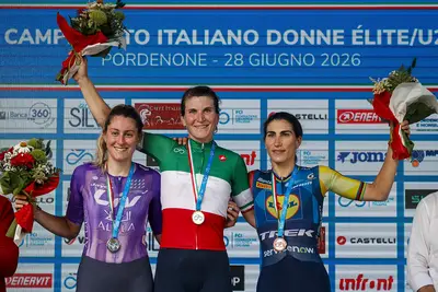Il podio del campionato italiano 2026 (Da Greenedge Cycling)