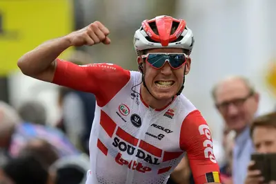 Jelle Wallays al traguardo con i colori della Lotto © Jelle Wallays