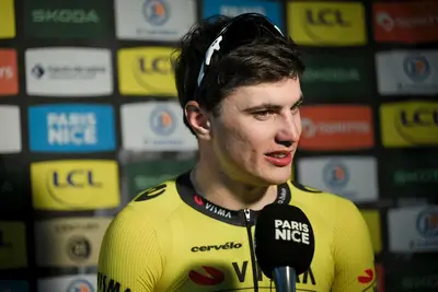 Olav Kooij nel post tappa ©Team Visma | Lease a Bike via X