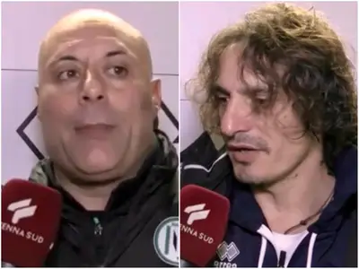 Da sx: Salvadore (tecnico del Manduria) e Branà (allenatore del Molfetta Calcio)