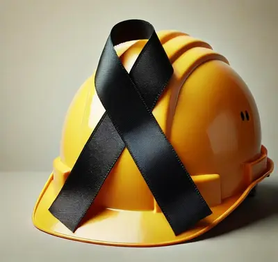 Casco di un cantiere con lutto