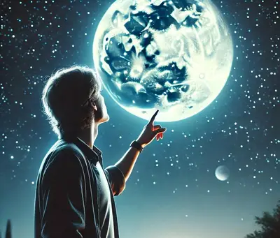 un uomo indica la luna