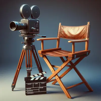 sedia da regista, ciak e cinepresa