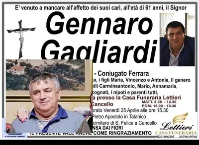 Fissata la data dei funerali di Gennaro Gagliardi