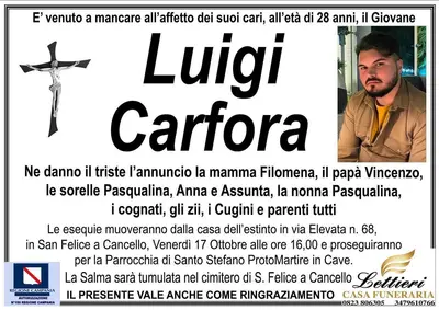 Il manifesto funebre di Luigi Carfora