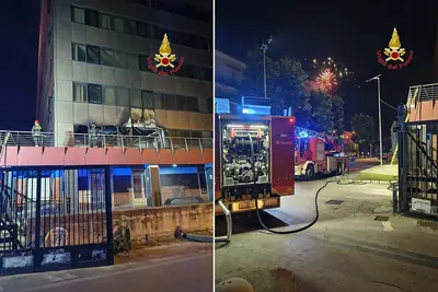 L'incendio all'ex sede Inps