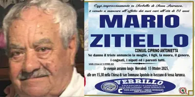 Muore Mario Zitiello: grave lutto a Sorbello di Sessa